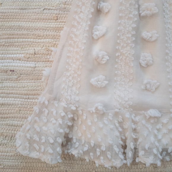 & Merci Cream Textured Pom Pom Swiss Dot Dress with Ruffle Hem Size M EUC - Picture 4 of 15